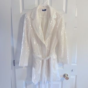 White Sequin Blazer Dress